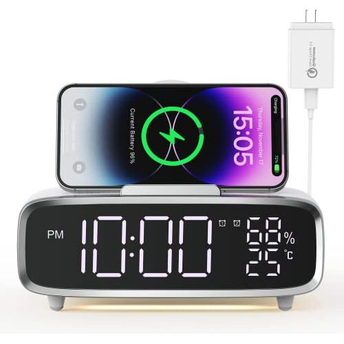 Alarm Clock For Bedrooms, 6 In 1 Alarm Clock With Usb C...
