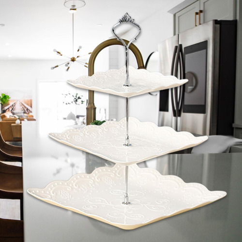Bandeja De Almacenamiento Torre De Postre Plata 37cm Muti