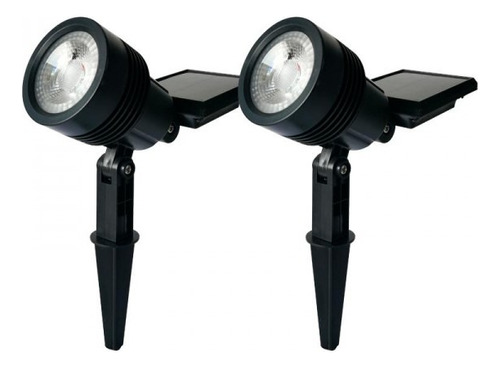 Set De 2 Estaca Spot Solar Led Abs Luz Fría 6000k Ip54