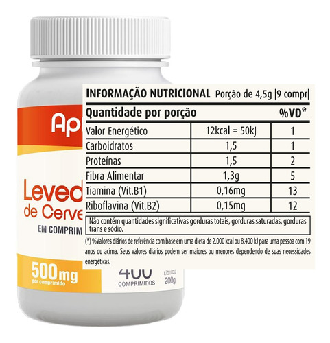 Kit 5 X Levedo De Cerveja 500mg 400 Comprimidos Apisnutri