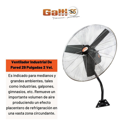 Imagen 5 de 10 de Ventilador Industrial De Pared 29 74cm 2 Vel. Gatti Vent