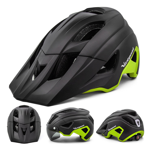 Capacete De Bicicleta Com Óculos, Viseira, Luz Traseira Led,
