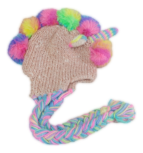 Gorro Con Orejeras Y Trenzas Tipo Unicornio Para Niña
