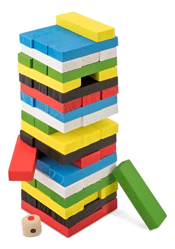 Jenga Torre Madera Bloques 54 Pc Colores Mediano Juego Mesa
