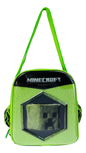 Mochila De Carrito, Lonchera Y Lapicera Minecraft Pelicula 1 Verde Con Carrito