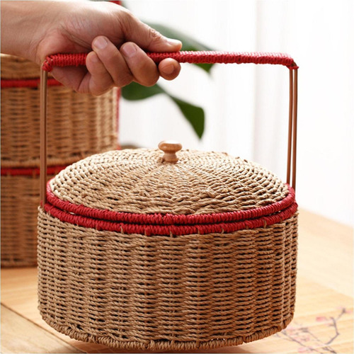 Canasta Tejida A Mano Con Mango Cesta De Canasta Sola Capa