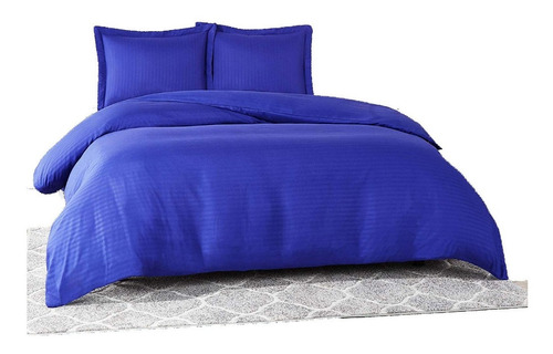 Combo Duvet + Plumon + Fundas Queen Azul Rey Sateen Stripe