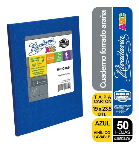 Cuaderno Tapa Dura Cuadriculado 50h Abc Aula Universal Azul