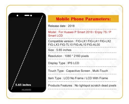 Pantalla Lcd+marco For P Smart 2018 Fig-lx1/la1/lx2