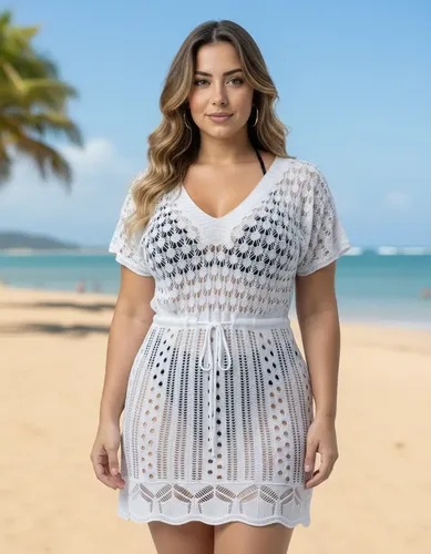 Saida de Praia Vestido Tricô Feminino C/ Manga Verão Tam M G