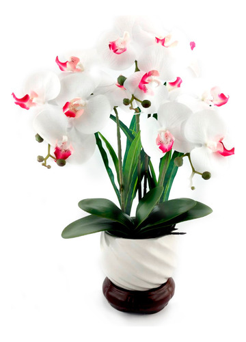 Planta Artificial Orquidea Blanca Con Maceta Ceramica Blanca