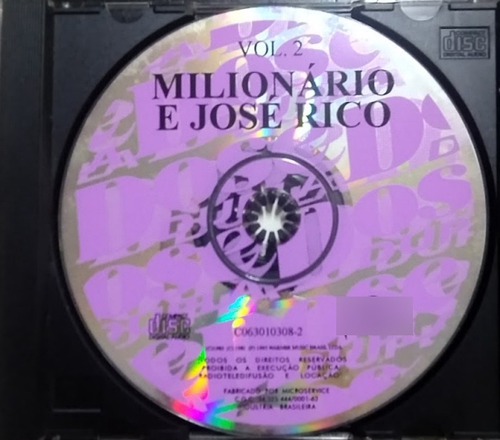 Cd Milionário & José Rico - Dose Dupla (2 Lps) Vol. 2 Cd (Usado)