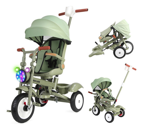 Triciclo Para Bebé Plegable Carretilla Niña Con Toldo 5 En 1 Color Verde