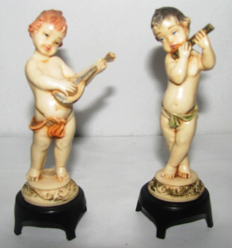 2 Figuras Antiguas Niños Musicos Italia Sellados