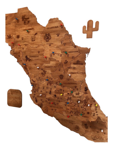 Mapa De Madera México Pueblos Mágicos Roble By Gift México