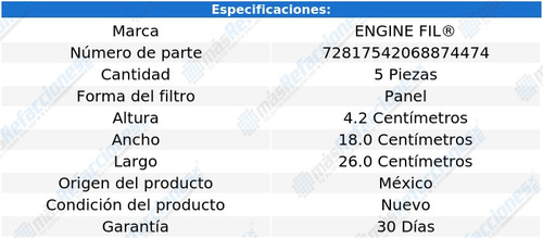 Kit 5 Filtros De Aire Elantra 2.0l 4 Cil 99 Al 00 Engine Fil