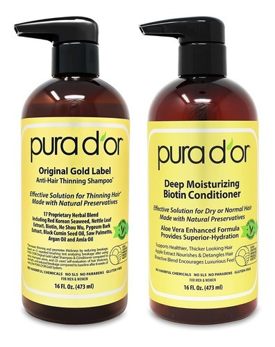  Pura D'or Shampoo y Acondicionador Anti Caída Aceite Argan Etiqueta Dorada