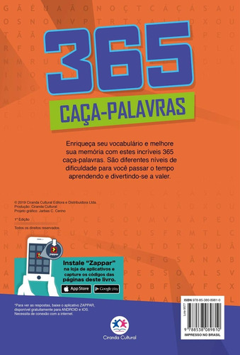 Livro 365 Caça-palavras: Atividades Para Passa-tempo, Memorização, Escrita Correta Em Diversos Níveis De Dificuldade Capa Comum