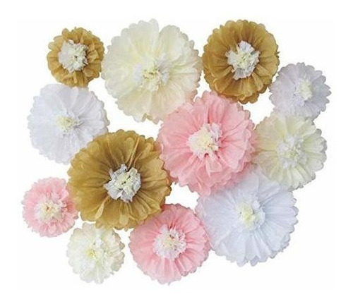 Mybbshower Blush Conjunto De Flores De Papel De Seda Doradas