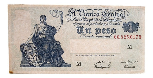 Billete 1 Peso M - Arg 1950 - Bottero 1839 - S/circular Unc