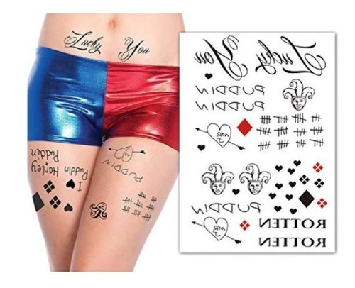 Tatuagem Removível Cosplay Alerquina Esquadrão Suicida Cor Preto