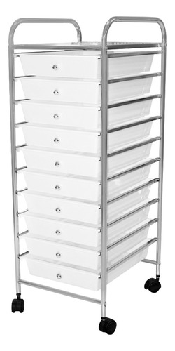 Carrito Organizador Estética, Cocina, Oficina 10 Niveles Color Blanco/metal