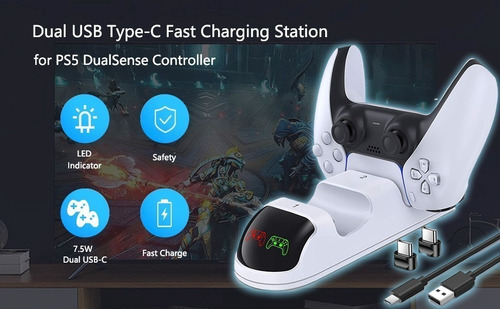 Imagen 6 de 10 de Cargador Joystick Ps5 Dual Doble Usb-c Led Indicador Dobe