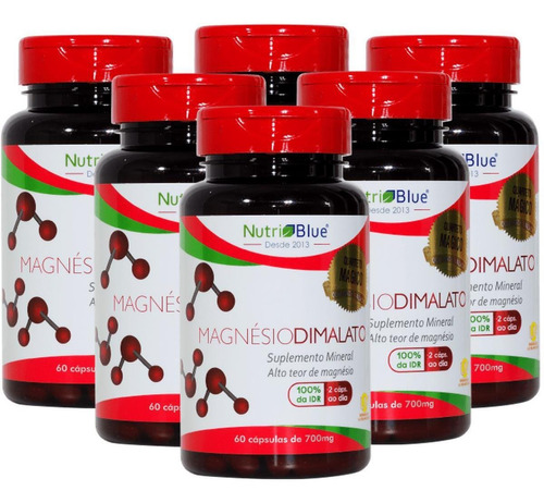 Magnesio Dimalato 700mg 60 Cápsulas Nutriblue Kit X6