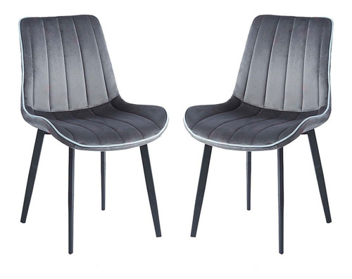 Set De 2 Sillas De Comedor Diseño Moderno Y Elegantes Color de la estructura de la silla Negro Color del asiento Gris