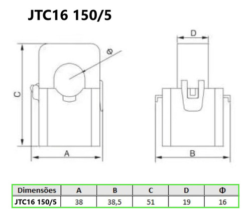 Transformador De Corrente Bipartido Tc 150/5a Jtc16 Jng