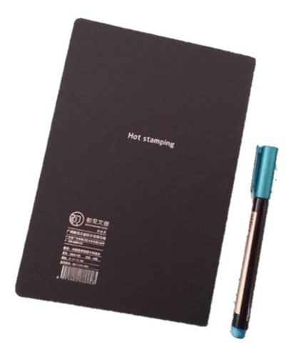 Libreta Cuaderno Cosida 40 Hojas Negras + Plumón Metálico