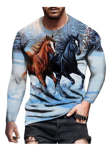 H Camisa Hombre Caballo Retro Ab813 Impresión 3d Cuello Redo