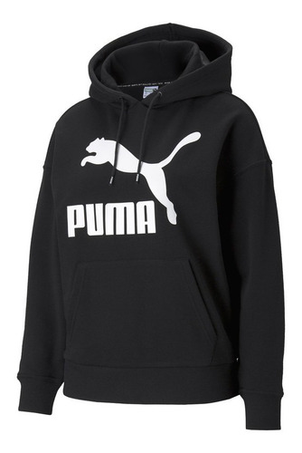 Imagen 1 de 6 de Poleron Capucha Puma Classics Logo Hoodie Negro Mujer