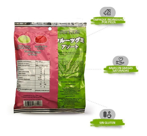 Imagen 3 de 5 de Gomitas, Dulce Típico Japonés Sabor Manzana Verde Y Durazno