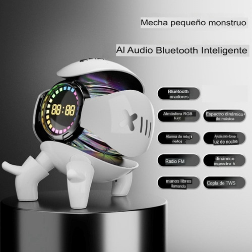 Altavoz Bluetooth Reloj Despertador Fm Diseño Robot Con Rgb