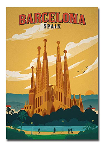 Imán Para Nevera Con Arte Vintage Para Viajar A Barcelona, E