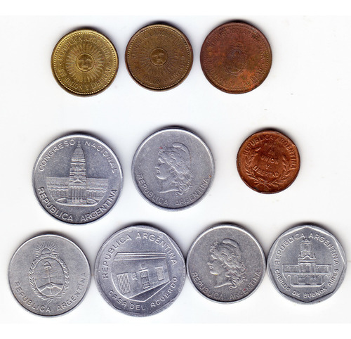 Argentina. 10 Monedas Australes Y Pesos.