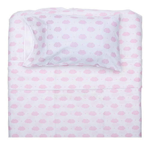 Juego Sábanas Cuna Bebé 4pz Funda Almohada Elige Color Talla Diseño de la tela 100% Algodón Franela Nubes Rosa