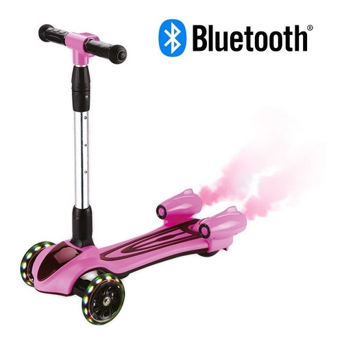 Patinete Turbo Infantil Led Fumaça Bluetooth Som 3 Rodas Cor Rosa