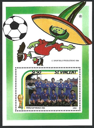 1986 Mundial Futbol Mexico- San Vicente (bloque) Mint