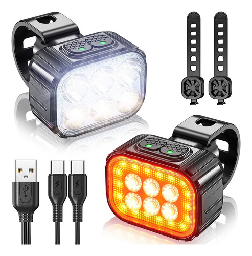 Set Luces Bicicleta Cyclami Q6 Delantera/trasera Usb Mtb Rut