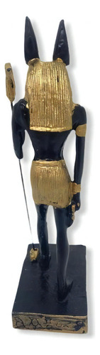 Imagem Deus Egípcio Anubis Preto E Dourado Em Resina 22 Cm