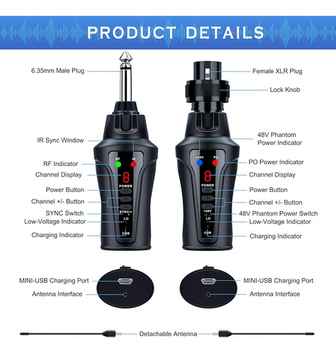 Sistema De Micrófono Inalámbrico Uhf, Adaptador De Micrófono