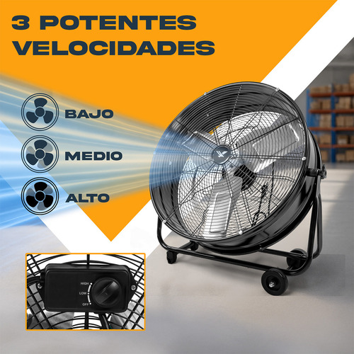 Ventilador Industrial Gutstark Metalico Piso 180w 2 Velocidades 30' Cantidad de aspas 3 Estructura Negro Aspas Plateadas Diámetro 67 cm Frecuencia 60 Hz Material de las aspas Metal