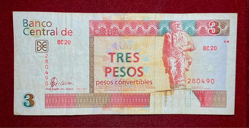 Billete 3 Pesos Convertibles Cuba 2007 Pick Fx 47 B