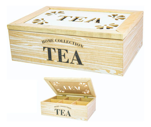 Caja De Te 6 Divisiones De Madera Con Tapa Calada Tea