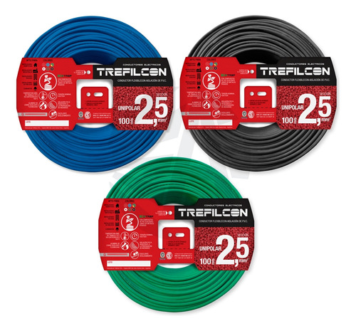 Cable Trefilcon Pack X3 2.5m Celeste+negro+ver/ama X100mt Ea