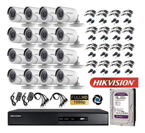 Imagen 1 de 10 de Kit Seguridad Hikvision Dvr 16ch + 16 Camaras 2mp +disco