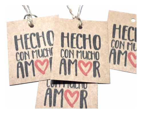 Tags Hecho Con Amor Etiqueta Colgante Madera Kraft Con Hilo