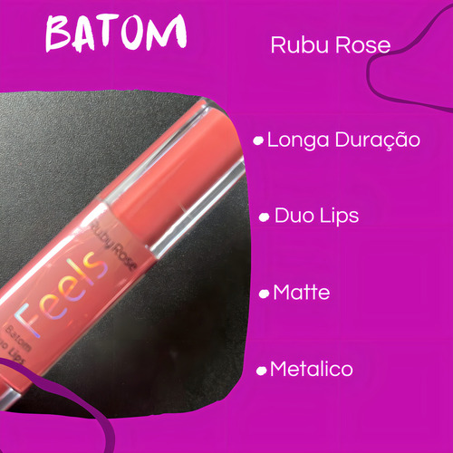 Batom Líquido Duo Lips Feels Ruby Rose Matte E Metálico Acabamento Matte e Cintilante Cor Marrom-claro
